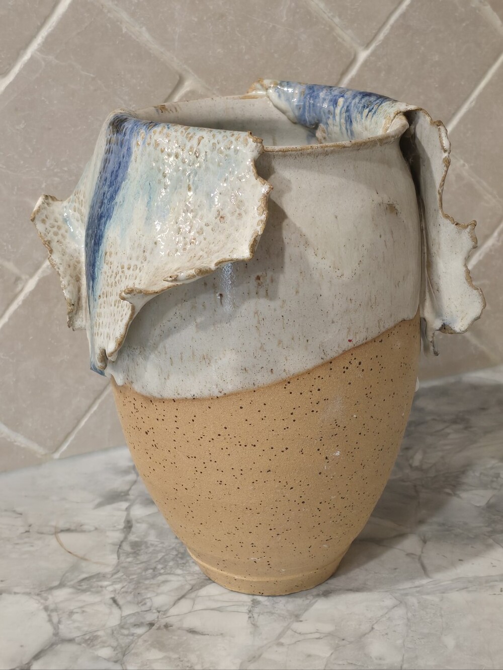 Gorgeous Large Art Pottery Signed Vase Sedona AZ Speckled Blue Unusual Coastal